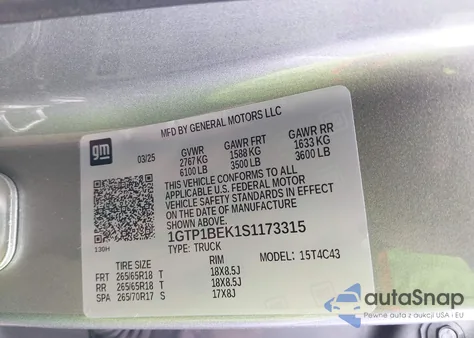 2025 GMC Canyon 2Wd Elevation из США, поврежденный, VIN 1GTP1BEK1S1173315